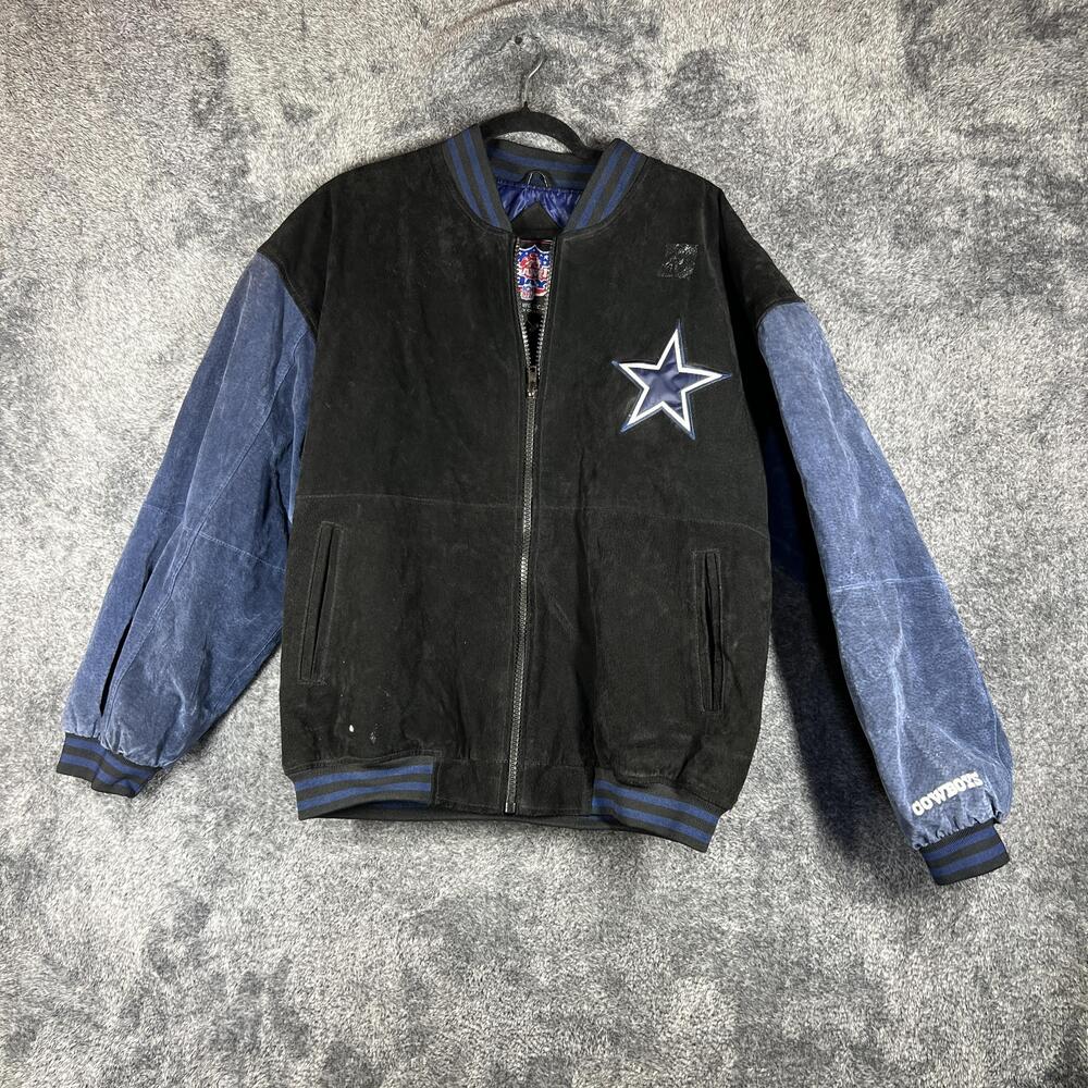 Cowboys Jacket Mens Medium Black Varsity Leather NFL Lined Embroidered Game Day